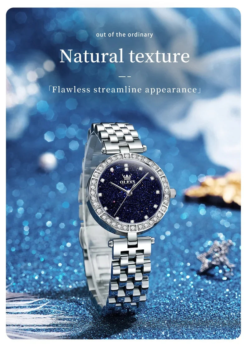 OLEVS 3641 Elegant Waterproof Ladies Quartz Watch Luminous Stainless Steel Starry Dial with Gift Box - Women's Fashion Accessory