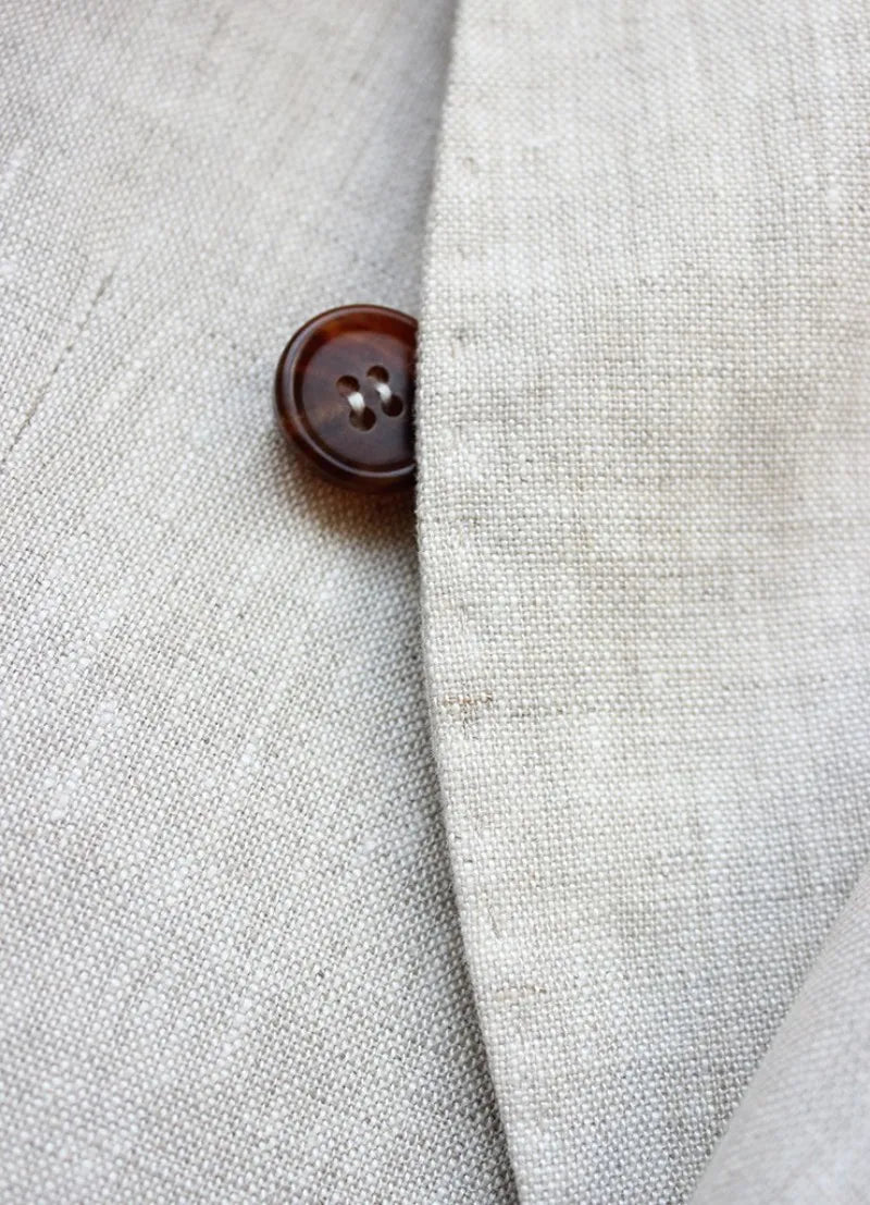 Fashion Summer Men Linen Blazer Suit Coat  Blazer Solid Color Jacket Double Breasted Slim Fit Breathable Business Work Casual
