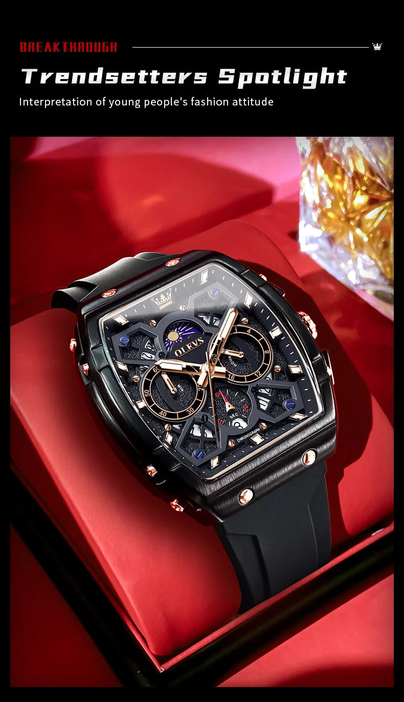 OLEVS 2942 Luxury Chronograph Quartz Watch For Men 44mm Big Dial Moon Phase Hand Clock Date Waterproof Original Fashion Watches