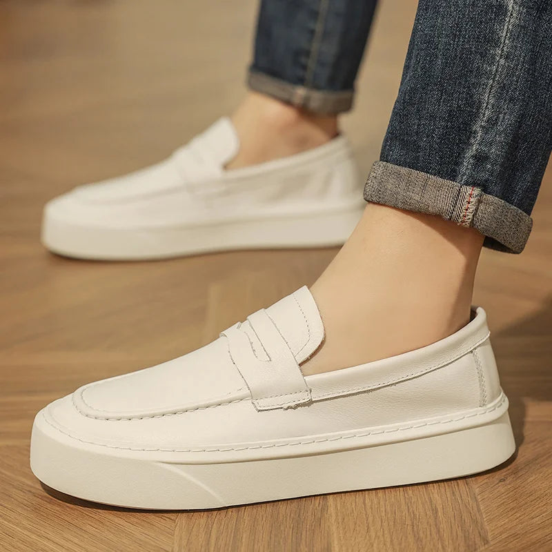 Outdoor New Men's Leather Loafers Round -Toed Thick-Soled Casual Comfortable And Versatile Shoe Classic Anti -Slip Walking Shoes