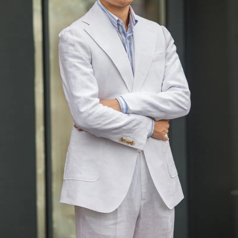 Summer Men's Linen Suit Retro Naples Style Slim-Fit Blazer Casual Middle-Aged Business Top