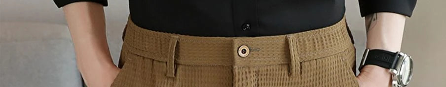 Trousers For Men Social Tailoring Slim Fit Khaki Business Waffle Tressed Work Wear Man Suits Pants Luxury Luxury Spring Clothes