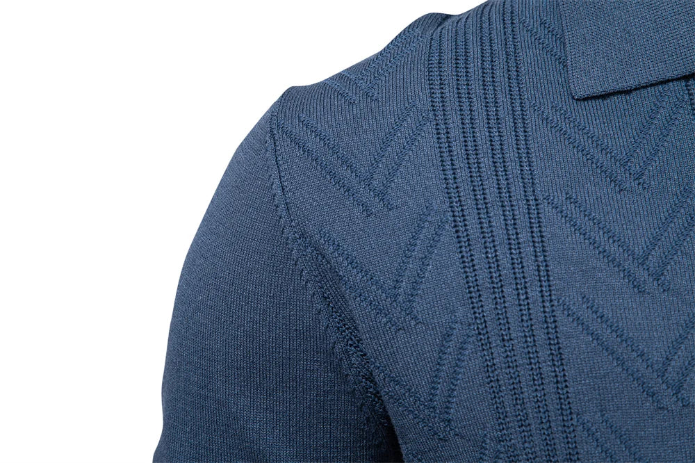 AIOPESON 2025 Modern V-neck Polo Men Solid Color Long Sleeve Fashion Forward Cut Luxury Business Social Premium Sweaters Male