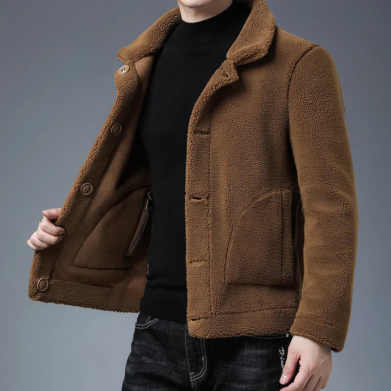 Men's Autumn and Winter Reversible PU Leather Jacket/plush Leather Jacket Large Size M-5XL with Warm Thickened Leather Coat