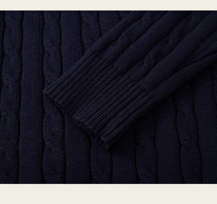 Autumn and winter retro half turtleneck zipper cashmere sweater men's loose pullover cable knit sweater coat trend