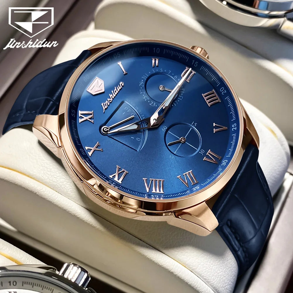 JSDUN 8921 Men's Watch Fashionable and Minimalist Business Waterproof Leather Strap Luxury Brand Automatic Mechanical Men Watch