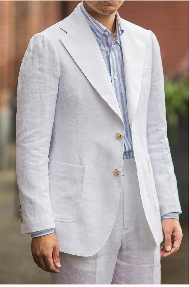 Summer Men's Linen Suit Retro Naples Style Slim-Fit Blazer Casual Middle-Aged Business Top