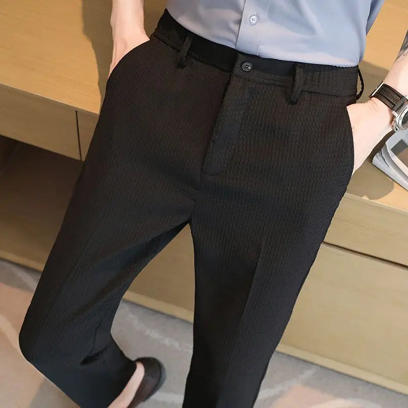 Trousers For Men Social Tailoring Slim Fit Khaki Business Waffle Tressed Work Wear Man Suits Pants Luxury Luxury Spring Clothes