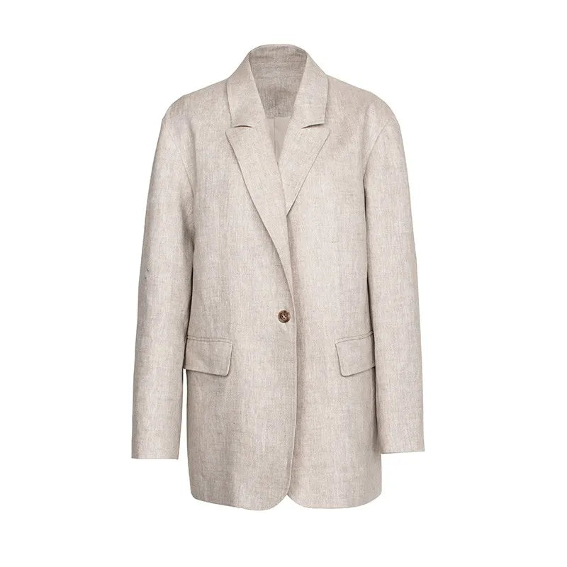 Natural Raindrop Linen Oversize Suit Jacket Women's Boyfriend Style Casual Blazer Loose Shape Top（No Shoulder Pads）