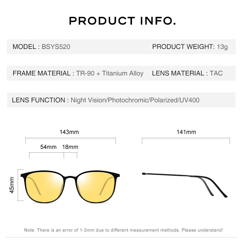 CAPONI Men Sunglasses Photochromic β Titanium Leg TR Frame Vintage Outdoor Eye Glasses Night Vision  Male Sun Glasses BSYS520