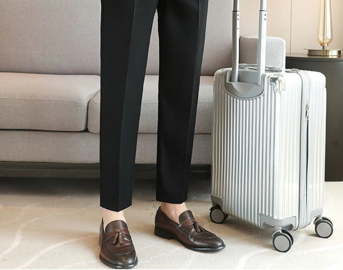 Trousers For Men Social Tailoring Slim Fit Khaki Business Waffle Tressed Work Wear Man Suits Pants Luxury Luxury Spring Clothes