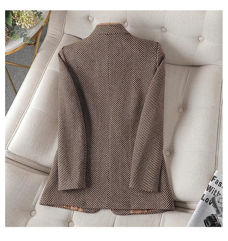 Women Coffee Stripe Formal Blazer New Long Sleeve Suit Coat Notched Collar Business Jacket Ladies Office Blazers Outerwear 4XL