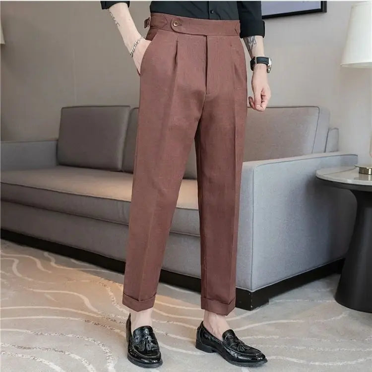 Linen Straight Business Man 9 Cropped Suits Pants Summer 2025 New in Suit Trousers for Men Fashion Luxury Spring Formal Clothes