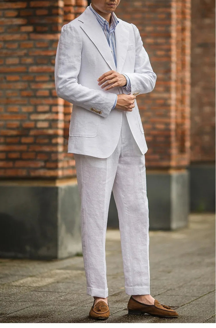 Summer Men's Linen Suit Retro Naples Style Slim-Fit Blazer Casual Middle-Aged Business Top