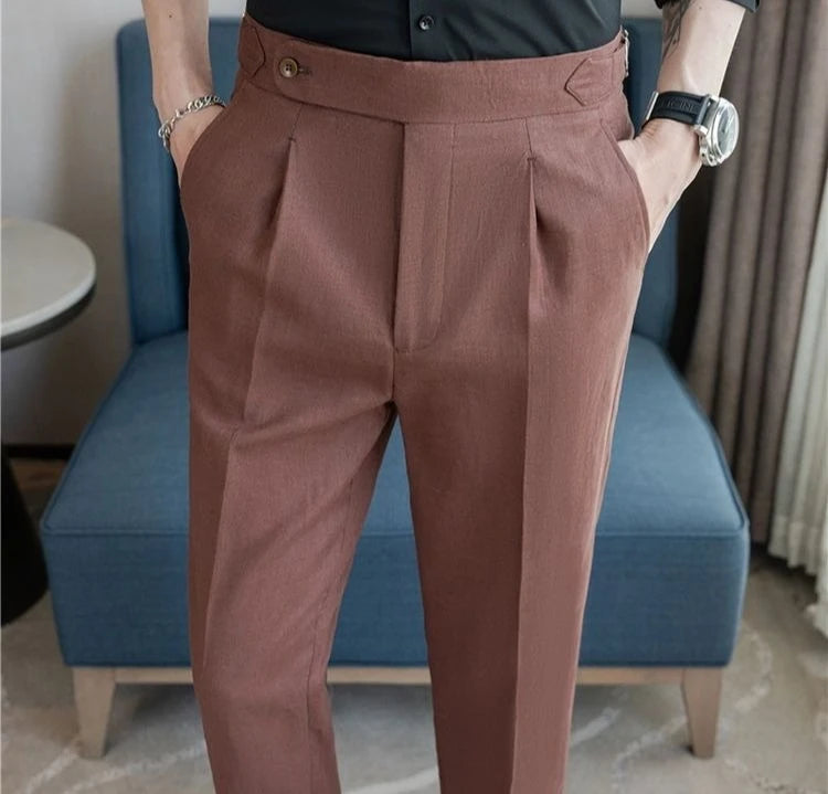 Linen Straight Business Man 9 Cropped Suits Pants Summer 2025 New in Suit Trousers for Men Fashion Luxury Spring Formal Clothes