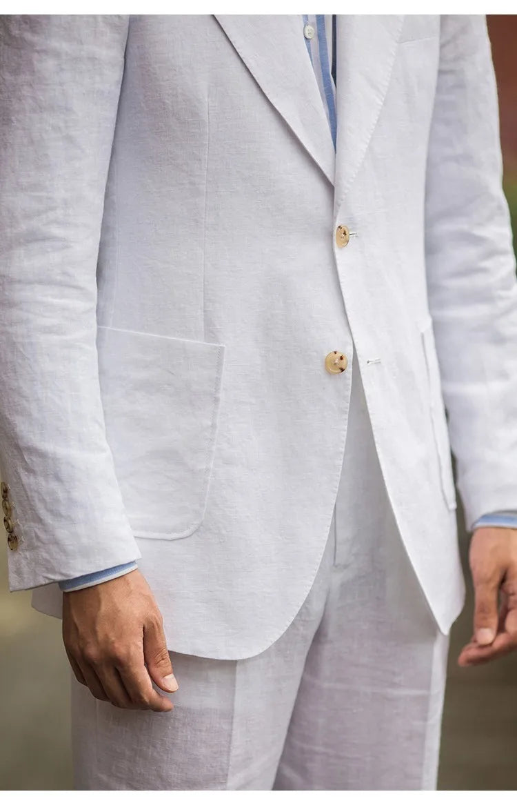 Summer Men's Linen Suit Retro Naples Style Slim-Fit Blazer Casual Middle-Aged Business Top