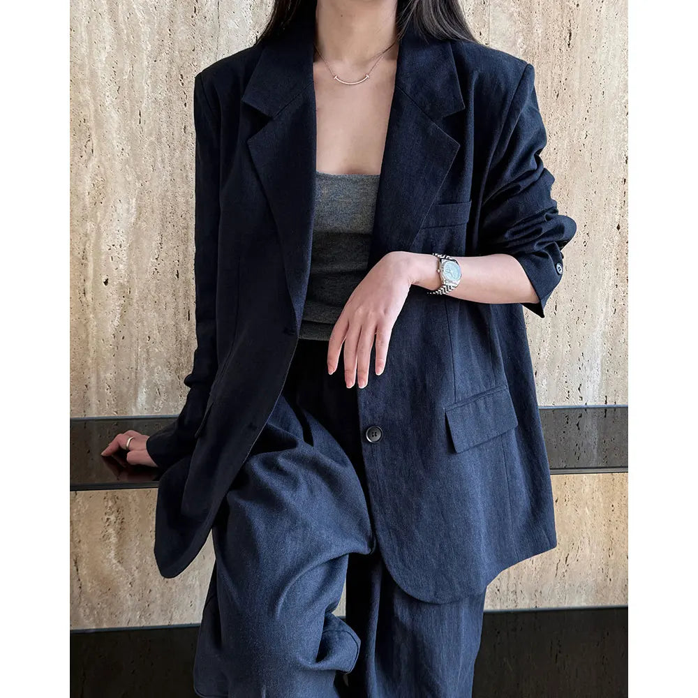 Lyocell And Linen Blended Women Autumn Blazer Coat Fashion Blazer Feminino Coat Casaco Feminino Tops For Women Clothes
