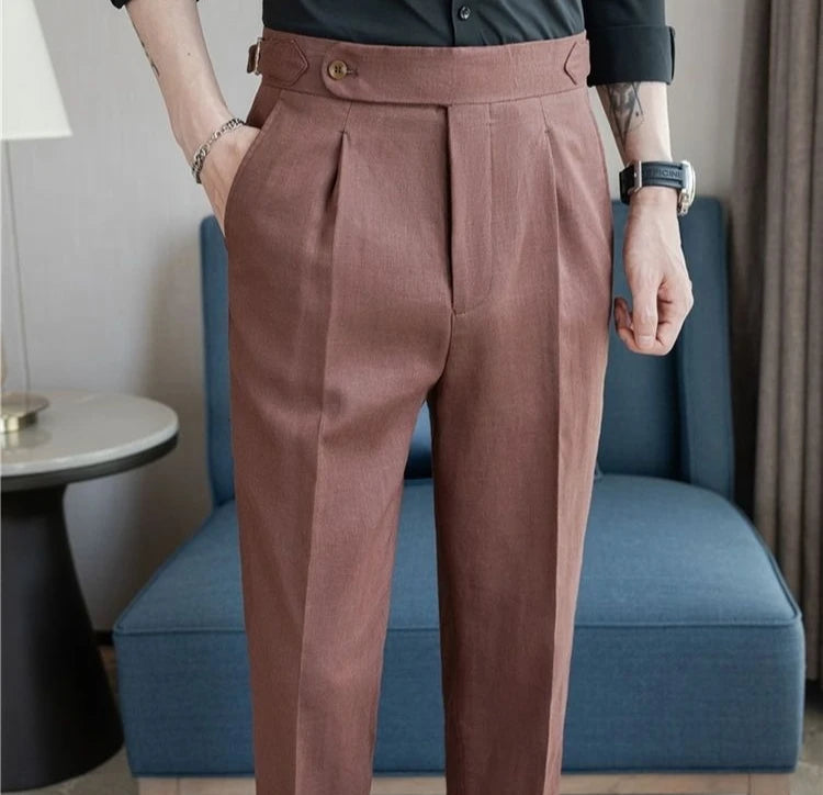 Linen Straight Business Man 9 Cropped Suits Pants Summer 2025 New in Suit Trousers for Men Fashion Luxury Spring Formal Clothes