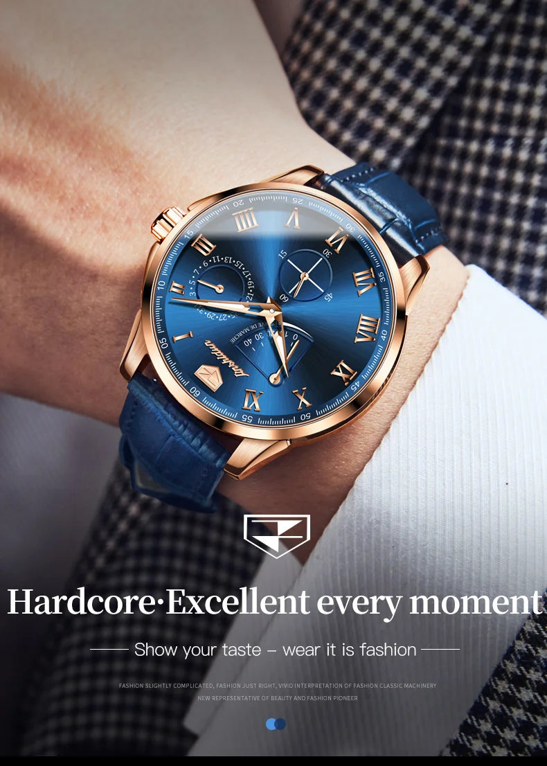 JSDUN 8921 Men's Watch Fashionable and Minimalist Business Waterproof Leather Strap Luxury Brand Automatic Mechanical Men Watch