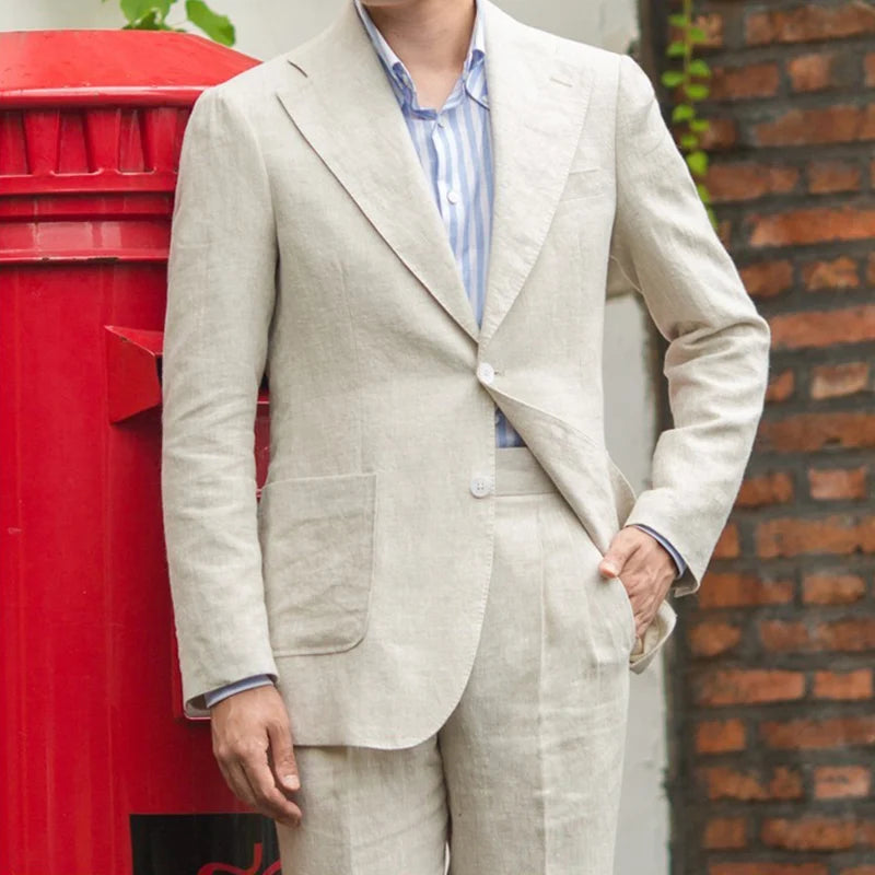 Summer Men's Linen Suit Retro Naples Style Slim-Fit Blazer Casual Middle-Aged Business Top