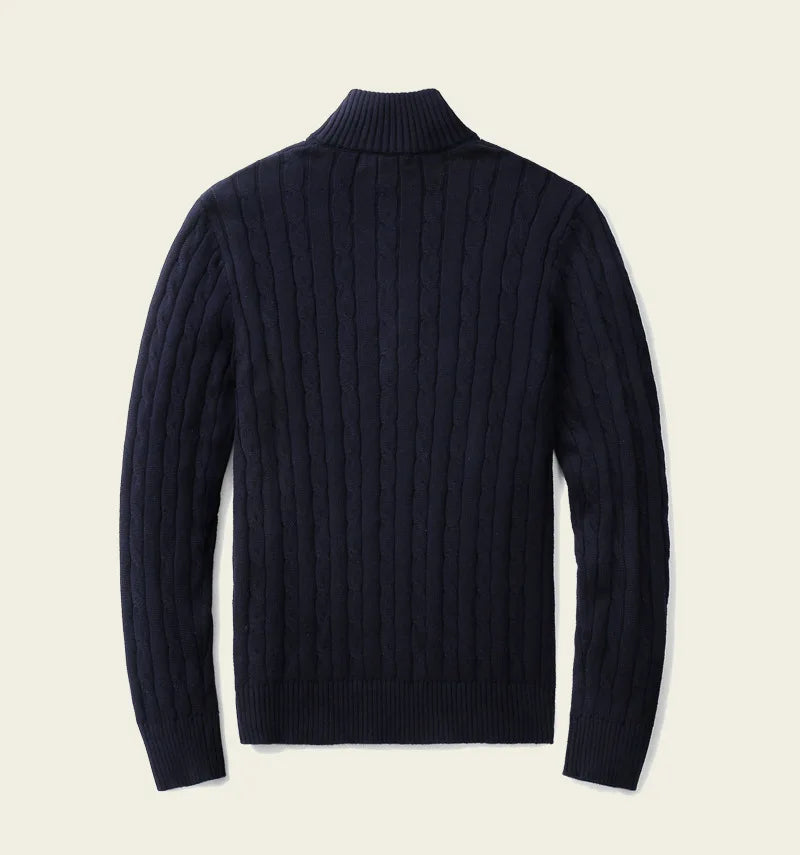 Autumn and winter retro half turtleneck zipper cashmere sweater men's loose pullover cable knit sweater coat trend