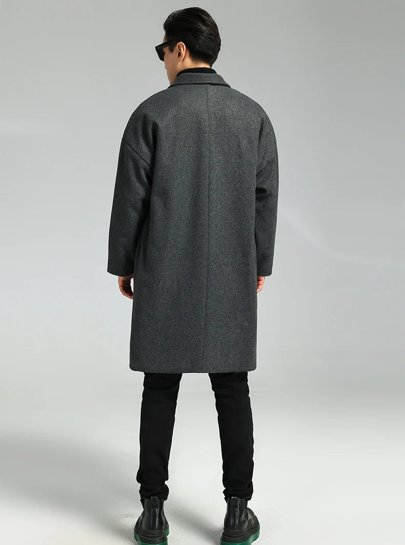 Nerazzurri Autumn Winter Grey Warm Fluffy Woolen Coat for Men Double Breasted Loose Casual Korean Fashion Wool & blends Coat