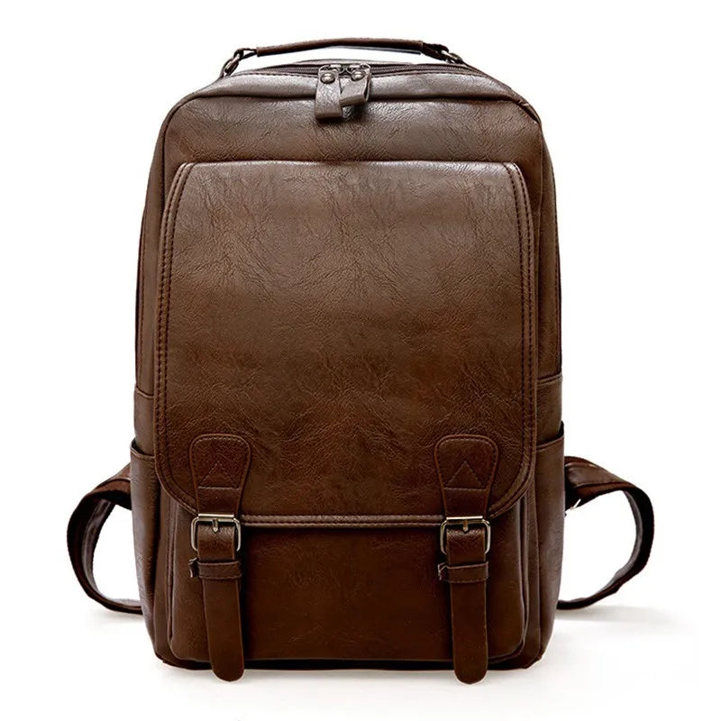 Large Capacity Laptop Backpack Men Casual Fashion Bags For Men Retro Zipper PU Leather Backpacks Male Travel Waterproof Bag Man