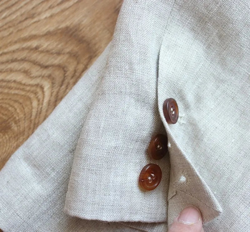 Fashion Summer Men Linen Blazer Suit Coat  Blazer Solid Color Jacket Double Breasted Slim Fit Breathable Business Work Casual