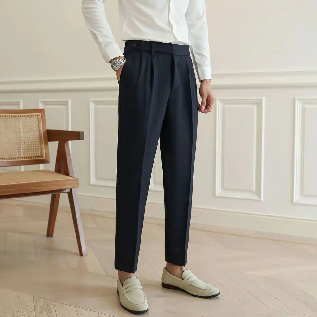 High Waist Pleated Man Suits Pants 9 Cropped Business Social Tailoring Quality Fabric Trousers for Men Classic Dress Elegant Up