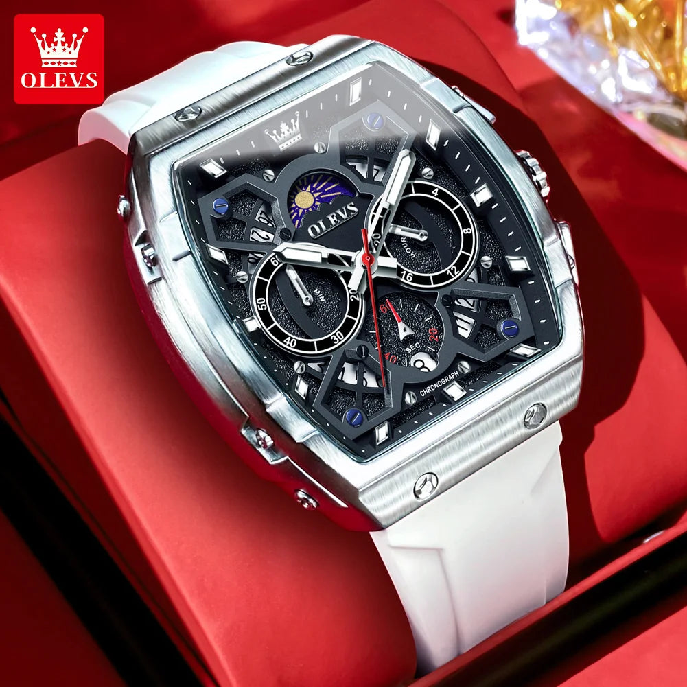 OLEVS 2942 Luxury Chronograph Quartz Watch For Men 44mm Big Dial Moon Phase Hand Clock Date Waterproof Original Fashion Watches