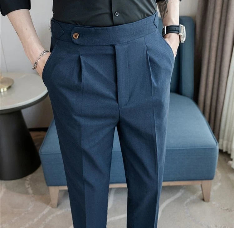 Linen Straight Business Man 9 Cropped Suits Pants Summer 2025 New in Suit Trousers for Men Fashion Luxury Spring Formal Clothes