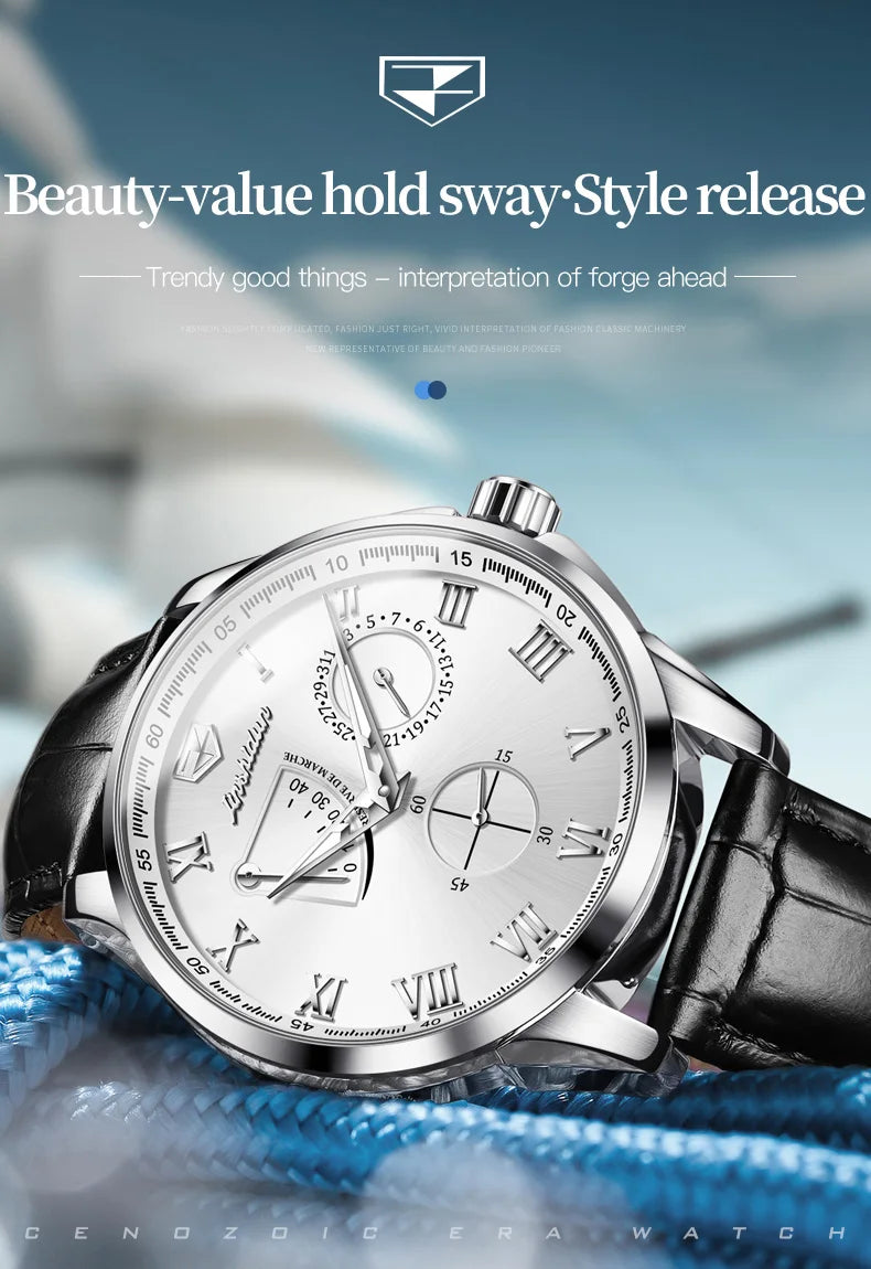 JSDUN 8921 Men's Watch Fashionable and Minimalist Business Waterproof Leather Strap Luxury Brand Automatic Mechanical Men Watch