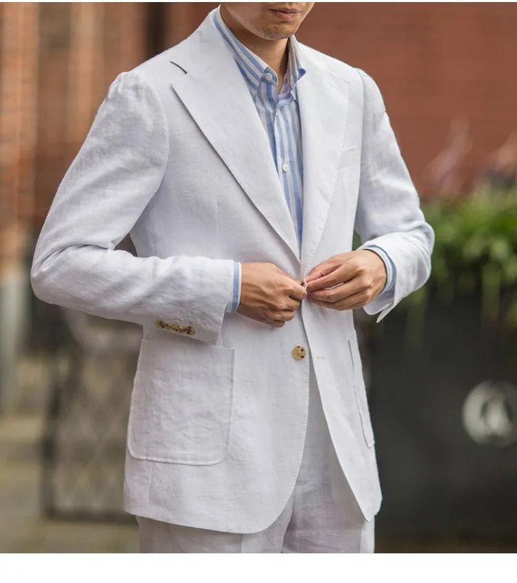 Summer Men's Linen Suit Retro Naples Style Slim-Fit Blazer Casual Middle-Aged Business Top