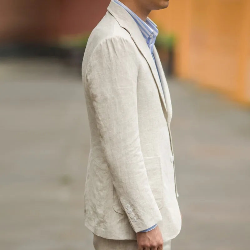 Summer Men's Linen Suit Retro Naples Style Slim-Fit Blazer Casual Middle-Aged Business Top