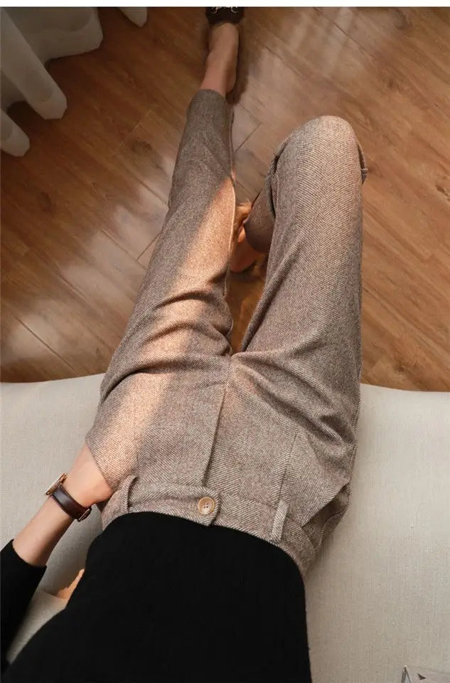 High Waist Women Suit Pants Office Ladies Harem Pencil Pants Korean Fashion Trousers Casual Button Loose Female Khaki Pants New