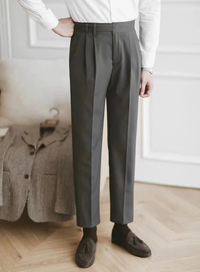High Waist Pleated Man Suits Pants 9 Cropped Business Social Tailoring Quality Fabric Trousers for Men Classic Dress Elegant Up