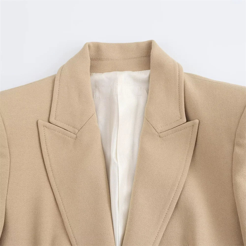 PB&ZA Women's Navy Blue Single Breasted Blazer Gold Buttons Classic Lapel and Pockets Ideal for Professional and Stylish Looks