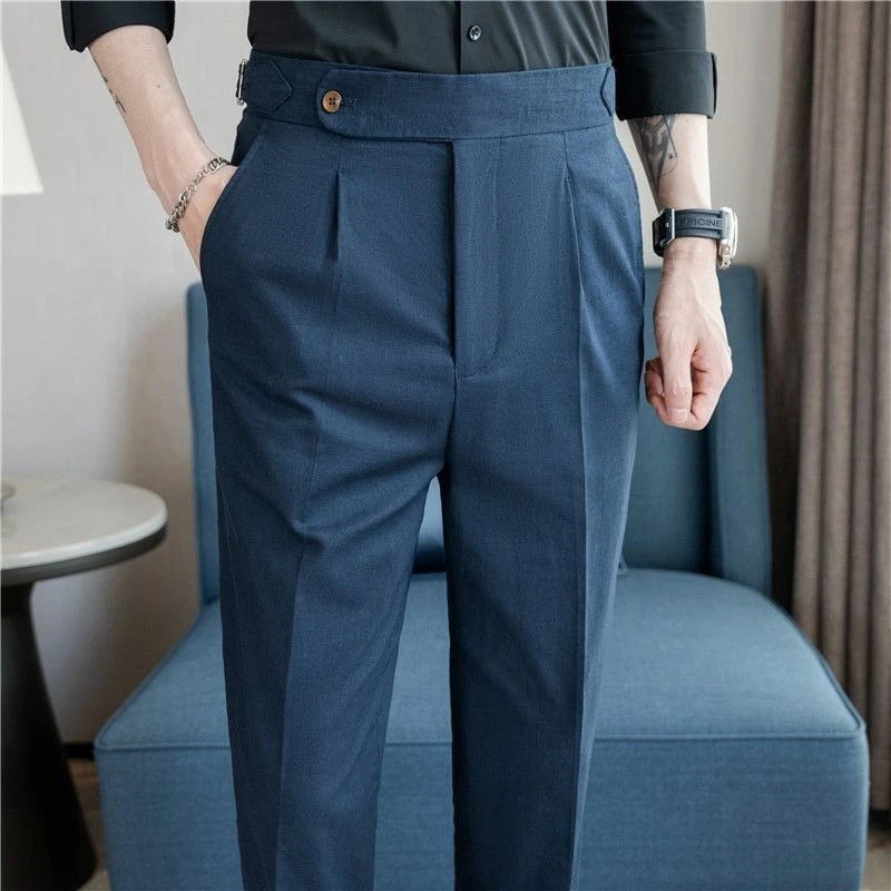 Linen Straight Business Man 9 Cropped Suits Pants Summer 2025 New in Suit Trousers for Men Fashion Luxury Spring Formal Clothes