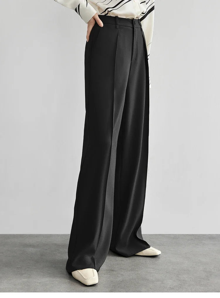 SENTUBILA Women's Tailored Trousers Formal Solid High-waist Folds Twill Workwear Pockets Full-length Pants 2025 Spring 151K57704