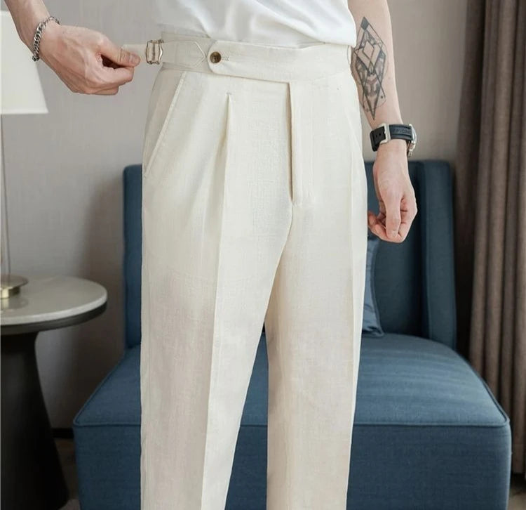 Linen Straight Business Man 9 Cropped Suits Pants Summer 2025 New in Suit Trousers for Men Fashion Luxury Spring Formal Clothes