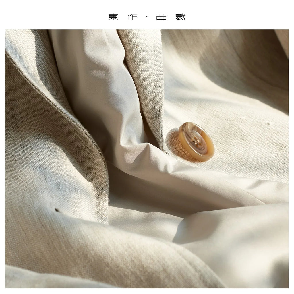 Natural Raindrop Linen Oversize Suit Jacket Women's Boyfriend Style Casual Blazer Loose Shape Top（No Shoulder Pads）