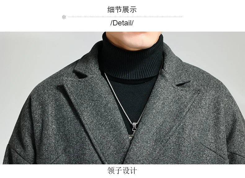 Nerazzurri Autumn Winter Grey Warm Fluffy Woolen Coat for Men Double Breasted Loose Casual Korean Fashion Wool & blends Coat
