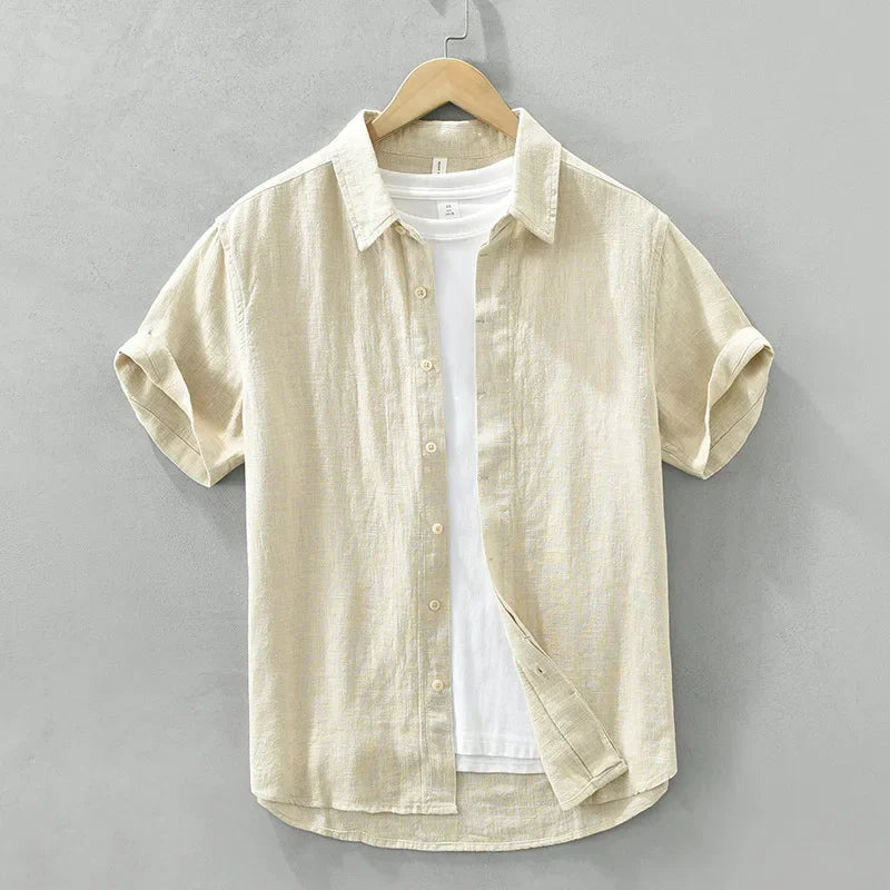 Summer New Linen Cotton Casual Shirt for Men Clothing Vintage Short Sleeve Streetwear C2759