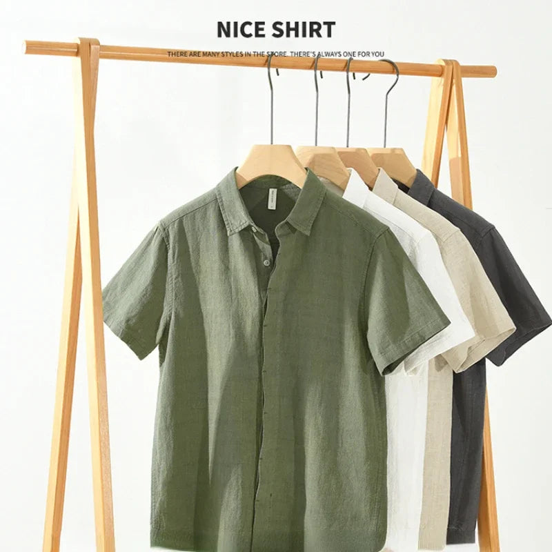 Summer New Linen Cotton Casual Shirt for Men Clothing Vintage Short Sleeve Streetwear C2759