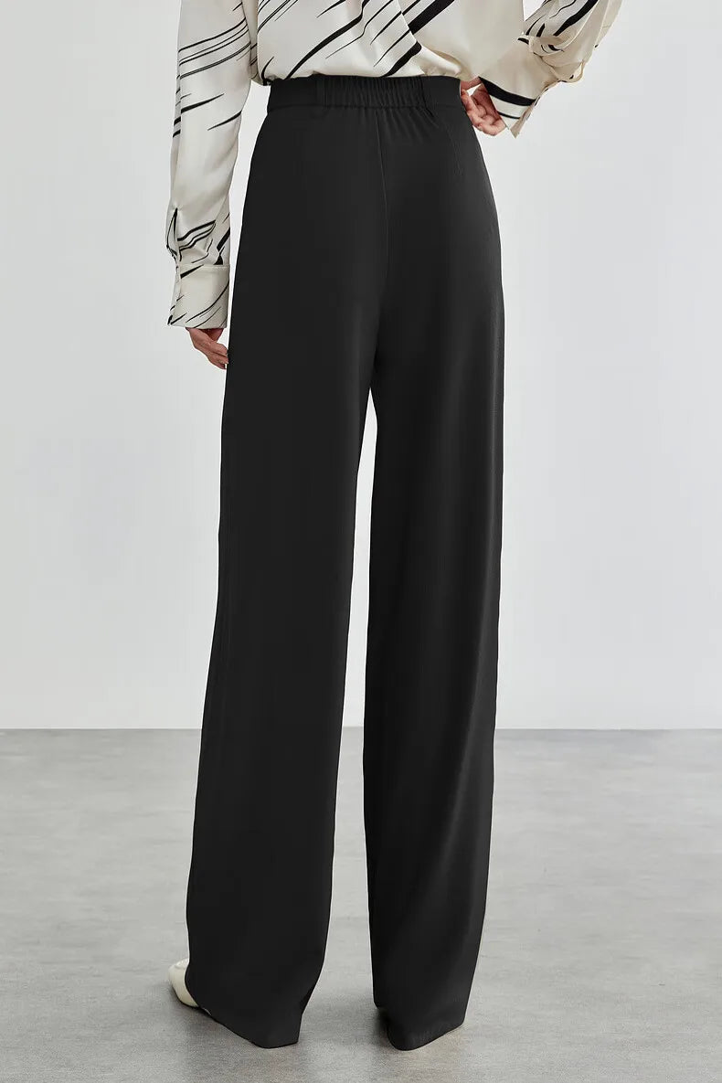 SENTUBILA Women's Tailored Trousers Formal Solid High-waist Folds Twill Workwear Pockets Full-length Pants 2025 Spring 151K57704