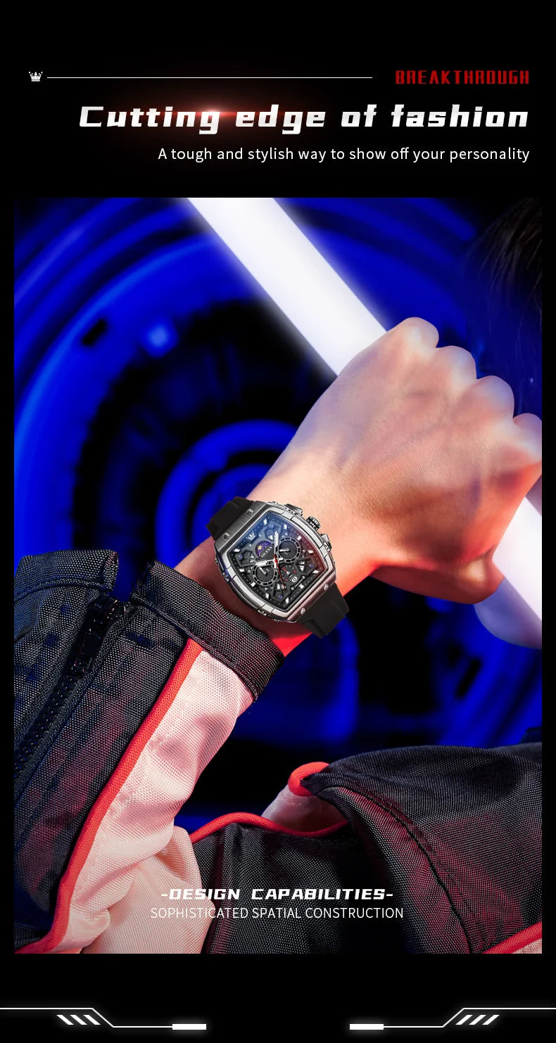 OLEVS 2942 Luxury Chronograph Quartz Watch For Men 44mm Big Dial Moon Phase Hand Clock Date Waterproof Original Fashion Watches
