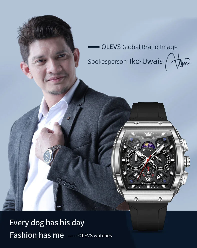 OLEVS 2942 Luxury Chronograph Quartz Watch For Men 44mm Big Dial Moon Phase Hand Clock Date Waterproof Original Fashion Watches