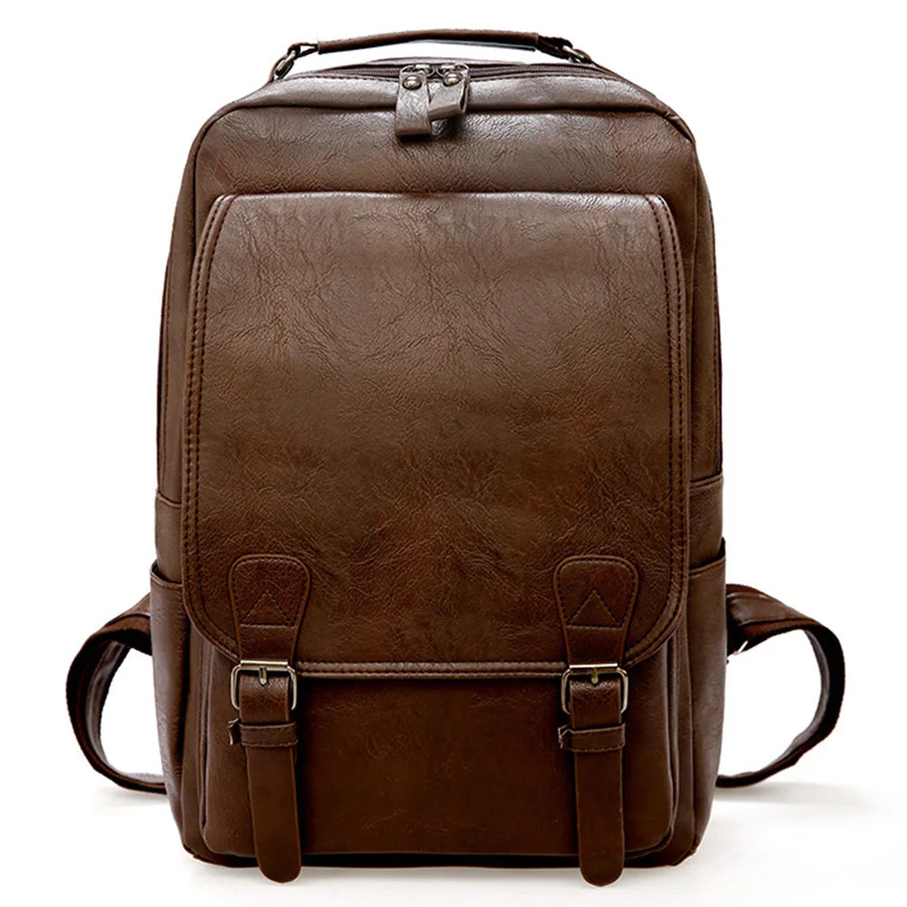 Large Capacity Laptop Backpack Men Casual Fashion Bags For Men Retro Zipper PU Leather Backpacks Male Travel Waterproof Bag Man