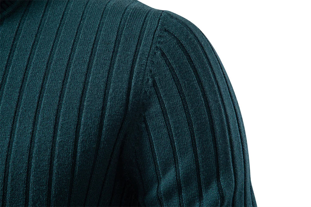 AIOPESON Men's Turtleneck Sweater Solid Color with Striped Pullover Warm Knitwear Winter Basic Casual High Quality Sweater Male