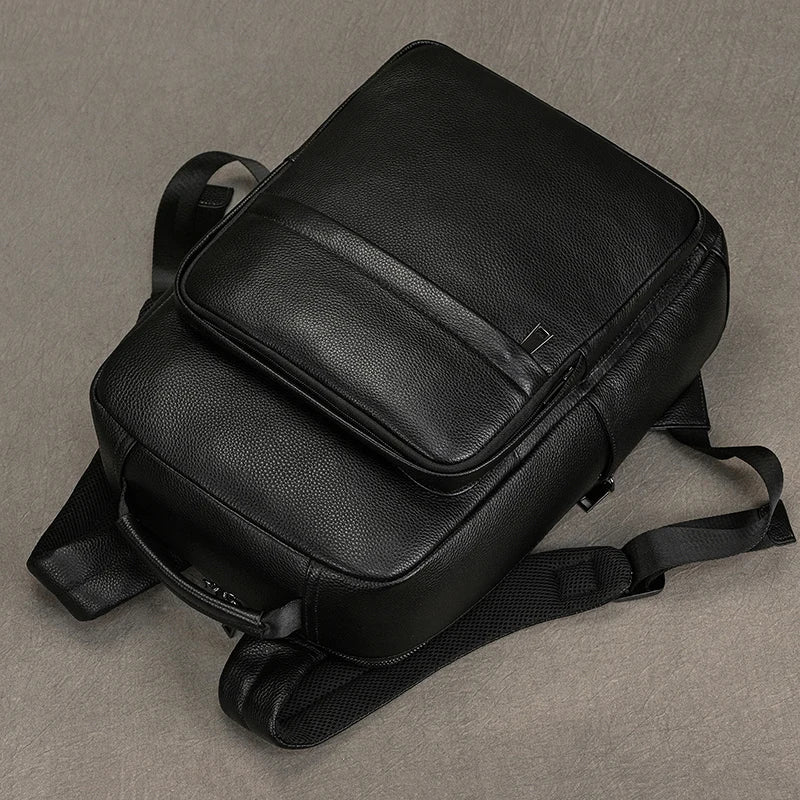 Hot Sale 15.6" Men Laptop Backpack Genuine Leather Waterproof Backpack Fashion Travel Bags School Bag Leather Bookbag Daypack